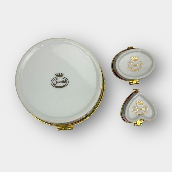 Vintage Sorelle porcelain floral trinket box set round oval heart with teapot - Picture 4 of 7